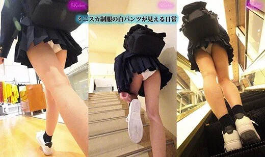 【縦型動画】ミニスカ制服の白パンツが見える日常(1)●●県の商用施設でローアング