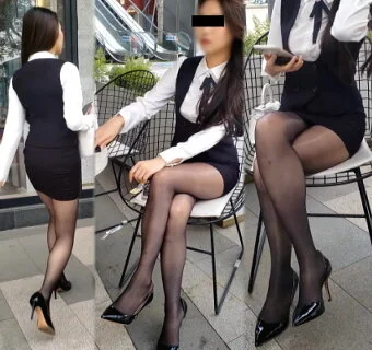 【高画質】V2 黒パンストの制服OL カフェ編