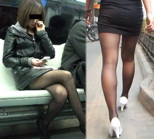 高画質 街の黒パンストたち