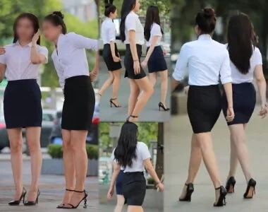 高画質 OL3人組のパンスト美脚たち