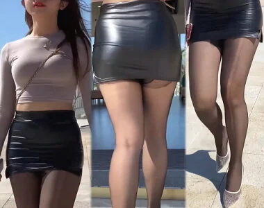 高画質 ミニスカずり上がりの黒パンスト肉尻美脚