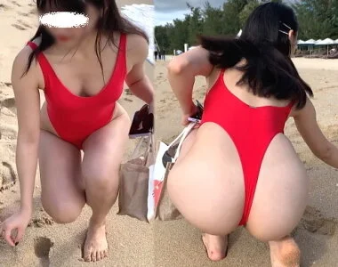 高画質 海水浴場のとんでもないハイレグ!デカ尻さん