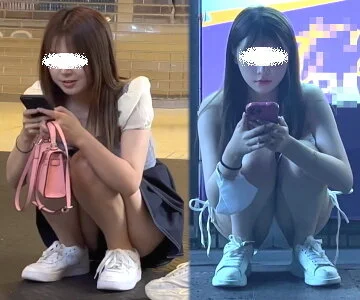 高画質 夜の街のしゃがみ、座り込みお姉さん4