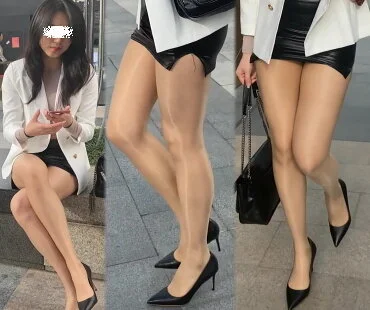 高画質 タイトミニのパンスト美人 光沢パンスト太ももが揺れる!