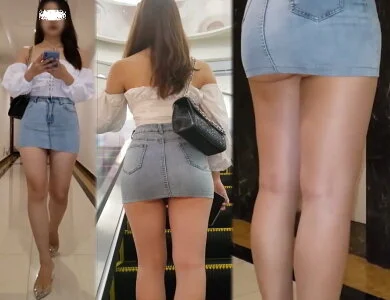 高画質 下尻はみ出しタイトミニ美人