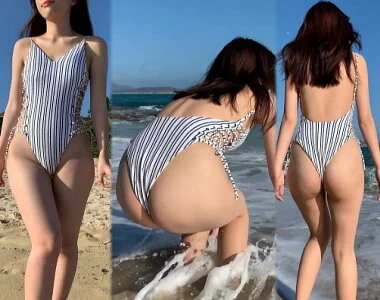 高画質 海水浴場のとんでもないハイレグ14!素晴らしい美尻