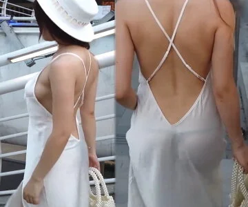 音あり高画質 ハミ乳ノーブラの透けTバック美人