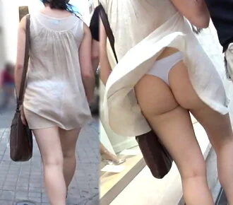 【フルHD】透けワンピースと風チラTバック