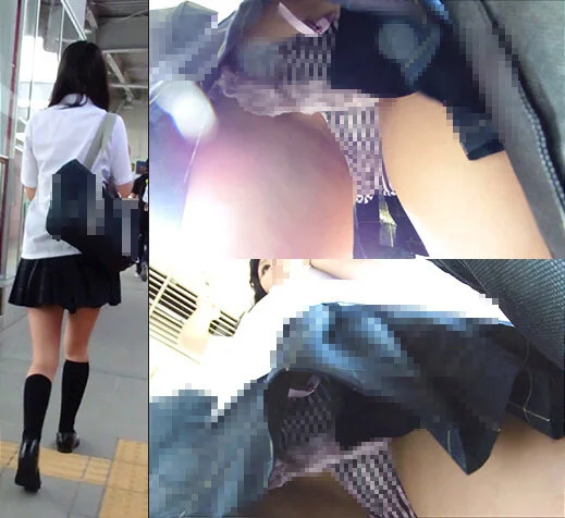 女学生電車内でのPチラ 下着からお腹まで丸見え動画