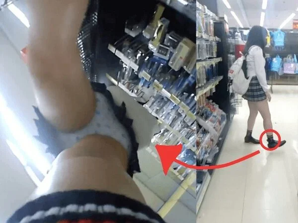【2画面パンチラ】足首カメラでJ様の逆さ自撮りw