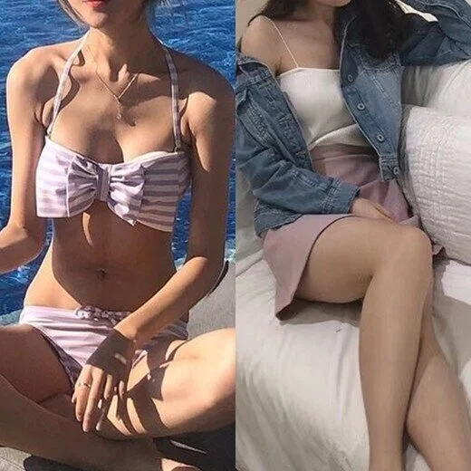 素朴な可愛いお姉さんの水着と私服姿