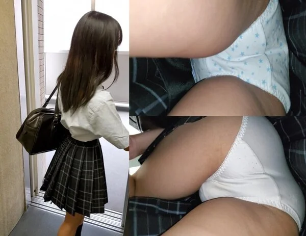 【逆さ撮り】制服美■■ エレベーター逆さパンツ-5【本編顔出し】