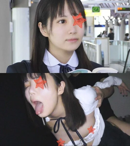 《ベロ出し絶頂》【電車■■■】丸襟紐リボンの■■系天然美○女★廃倉庫に連れ込まれ