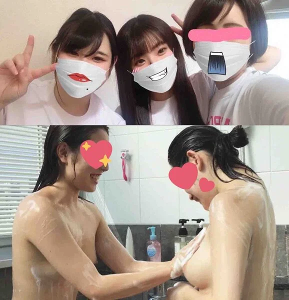 ※初!3人一緒にお風呂配信「中○も○&桐○○香 パート1」真夏の■■帰りに3人で