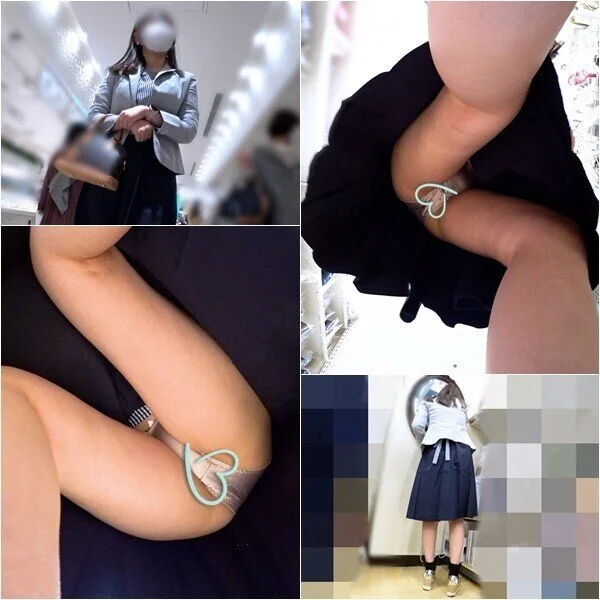 【逆さアングル】膝丈スカートお姉さんの純白パンチラ!