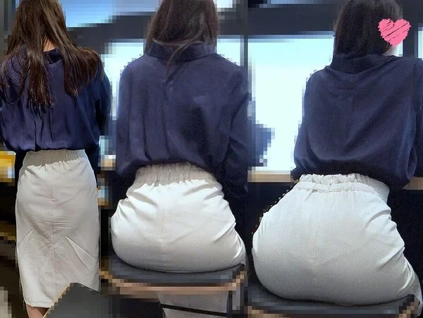 ピチピチタイトスカート026_エロさ漂うハイスペック美女の白スカートの突き出し尻