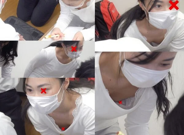 【胸チラ】学校先生の卵!実習生の無防備な胸元を完全激写‼【救命講習32】