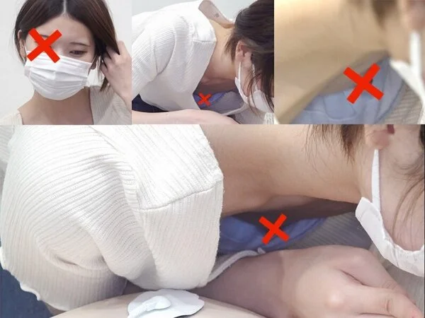 【胸チラ】未来のナース!!クール美人の看護学生さんの前屈み胸チラから乳首/他3名