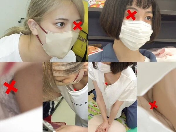 【救命講習/胸チラNo.41】保育士&女子大生の前屈み胸チラ 一般参加2名