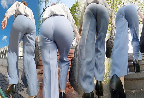【尻HD】駅へ向かうお姉さんが爽やかなフレアパンツにラインおもくそ「クッキリ」w