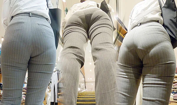 【尻HD】ストライプのパンツがタイト過ぎてパンティーラインがクッキリ過ぎるお姉さ