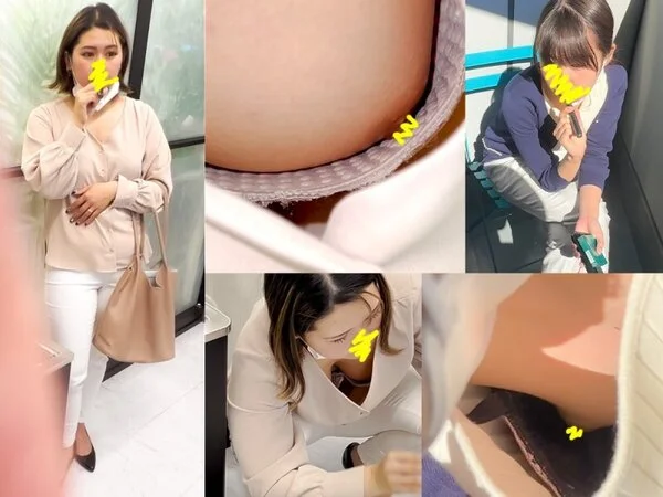 【胸チラ⑲】オフィスの休憩編!働く美人2名の無防備胸チラおっぱい!