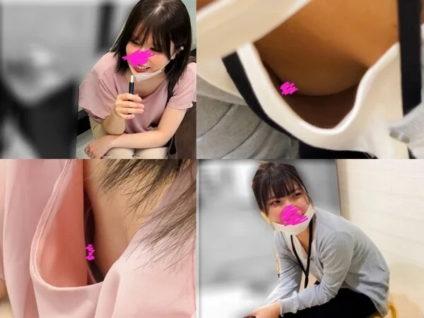 【胸チラ㉑】喫煙中の無防備胸チラ!/営業系と事務員さん