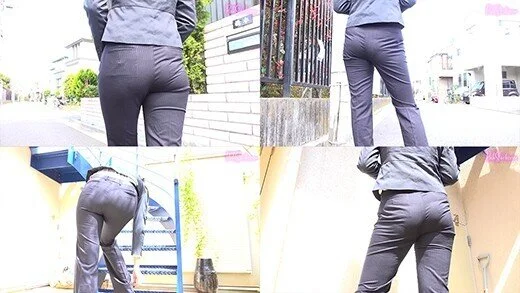 パンツスーツOLむっちりおしりにクイコミ。パンティーライン(1)