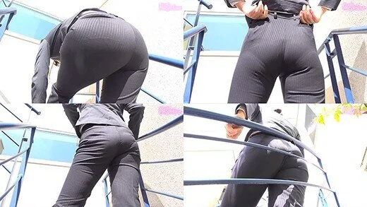 パンツスーツOLむっちりおしりにクイコミ。パンティーライン(2)
