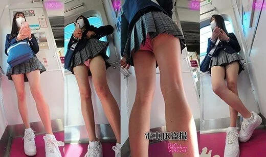 【縦型動画】ミニスカ制服娘は何色の生パンツ? 2日連続■■電車(1)直立美脚パン