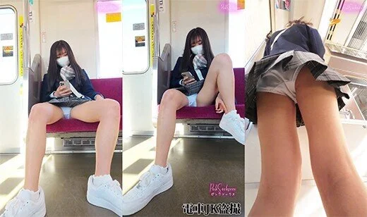 【縦型動画】ミニスカ制服娘は何色の生パンツ? 2日連続■■電車(5)開脚対面パン