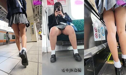 【縦型動画】電車でむっちり太腿J.Kのミニスカ覗き観察(1)対面座席パンチラ、エ