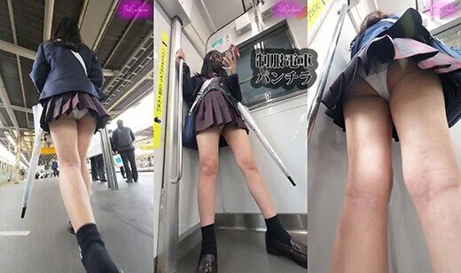 【縦型動画】ミニスカ制服追跡者(1)駅ホーム歩行パンチラ、電車内逆さ撮り■■編