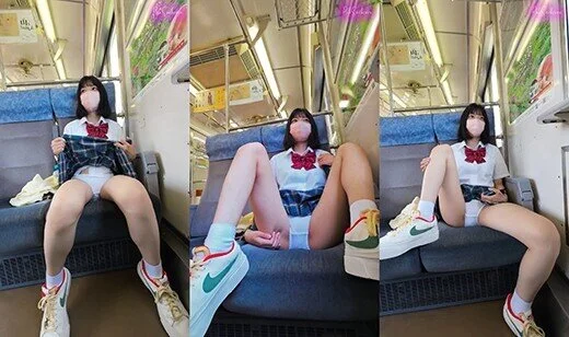 【縦型動画】制服で電車に乗ったら、向かいの席から純白パンツ見られちゃったJ.Kち