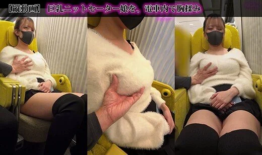 【縦型動画】巨乳ニットセーター娘を電車内痴.漢(2)嫌な顔されながら胸モミモミ