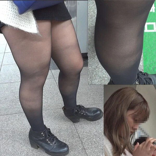 駅シリーズ№2 太ももだけが太い黒パンストの長身JDをホームで接写したよ