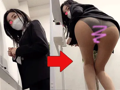 【撮影バレ!!!】美白OLの激エロポーズ見せつけ。オフィスでパンツずらし。同僚の
