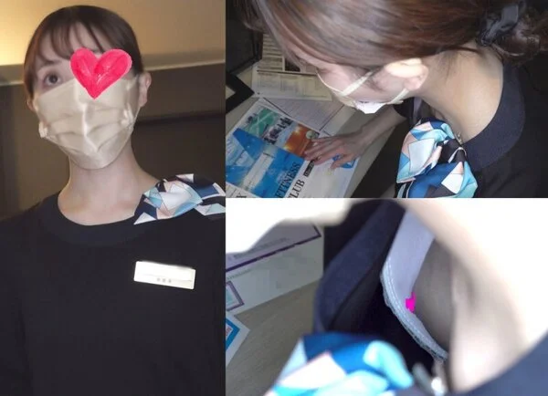 【ホテルウーマン】テレビ修理中に乳首丸見え&下からは絶景ハミ出し下乳!