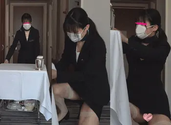 【ホテルウーマン2名】見せつけてるのかと思える程に大開脚!鼠径部から覗くパンツの