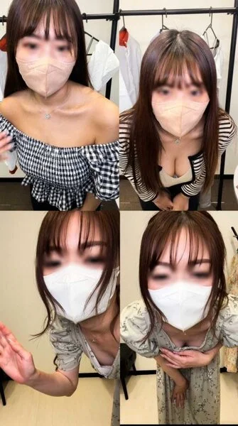 [配信胸ちらハプニング25] 揺れすぎ!!爆乳谷間店員さん/ガード固め美人店長の