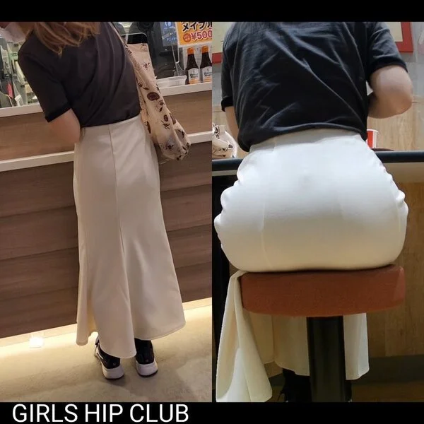 【色白ムッチリ天然美女】巨乳マーメイドスカート美女の豊満ヒップの座り