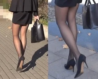 すごく綺麗な黒パンストにタイトスーツOLの美脚にチラ見え