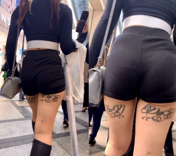 ショートパンツでパンティライン丸出し美女