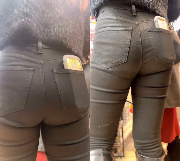 スキニーデニムパンツでヒップラインが魅力のスレンダー美女⑤