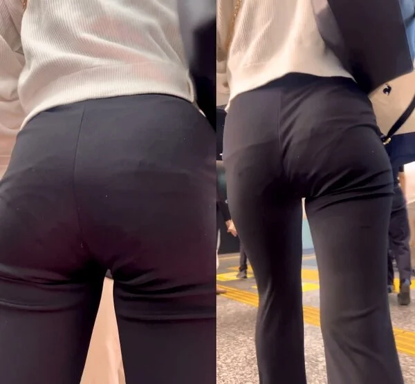 レギンスパンツにパンティラインくっきりな美女