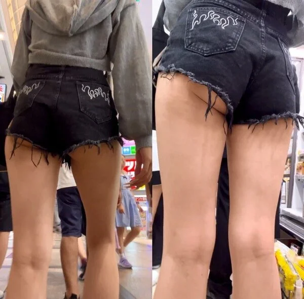 ショートパンツに生足が魅力な美女⑤