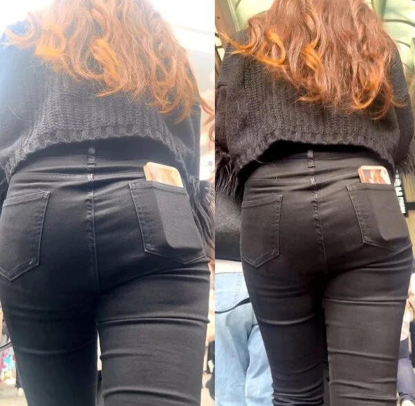 スキニーデニムパンツでヒップラインが魅力のスレンダー美女⑧