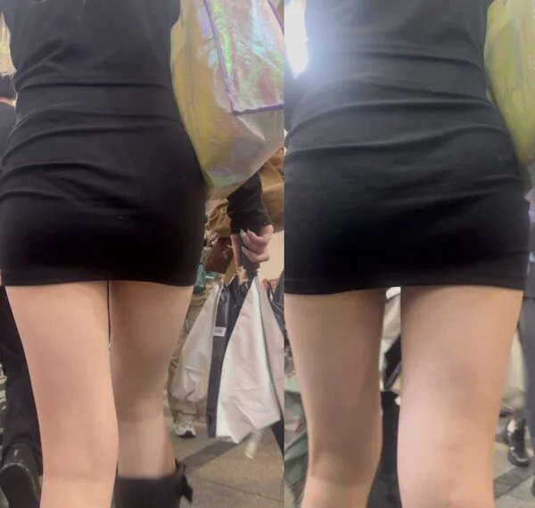 ミニスカでパンティラインの見えるセクシー美女