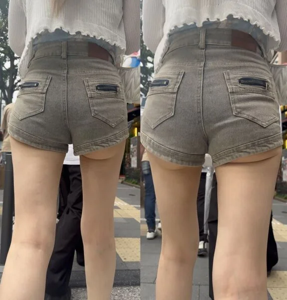 ハミ尻がセクシーなムチムチショートパンツ美女