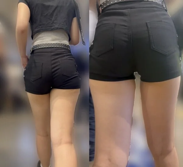 ムチムチした黒ショートパンツ美女